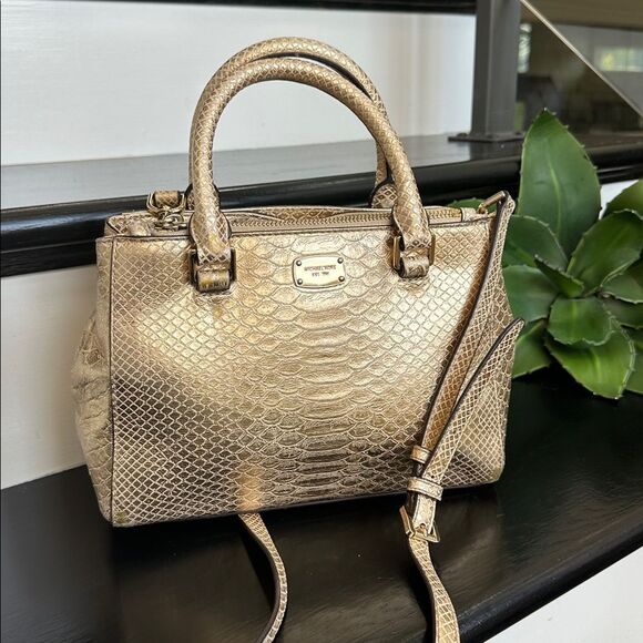 Michael kors genuine leather embossed satchel shoulder crossbody handbag purse - Picture 3 of 14